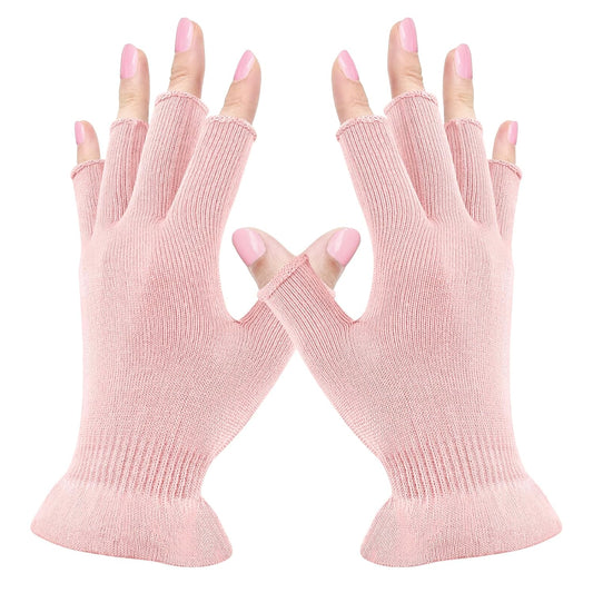 MIG4U Fingerless Moisturizing Gloves, Half Finger Touchscreen Beauty Glove for Eczema, SPA, Dry Hands, Skin Treatment, Summer Sun UV Protection, Pink, 1 Pairs L/XL