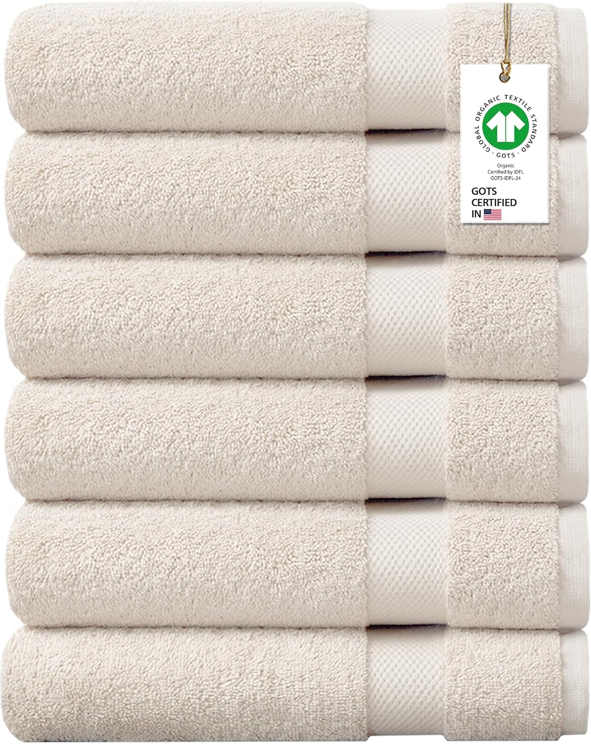 Delara 100% Organic Cotton Towels 650 GSM Plush Feather Touch Quick Dry Bath Towel, Pack of 6 GOTS Certified, Oeko-Tex Green Certified, Organic Cotton Bath Towel, 30"X58"