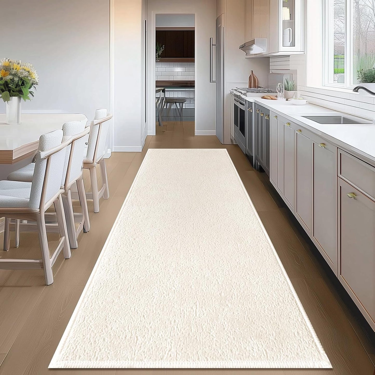 Bathroom Runner Rugs, Thin Absorbent Non-Slip Bath Mat, Quick Dry Low Pile Mats for Bathroom Floor Front of Bathtub,Shower Room,Sink,24"×60",White