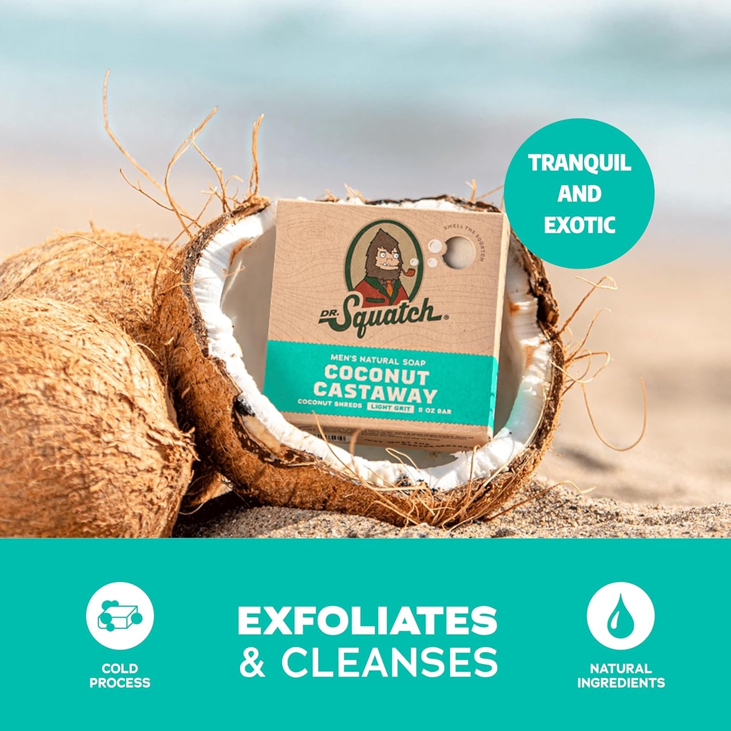 Dr. Squatch Natural Bar Soap for Men - Cold Process Soap with No Harsh Chemicals - Coconut Castaway (5 oz, 3-Pack)