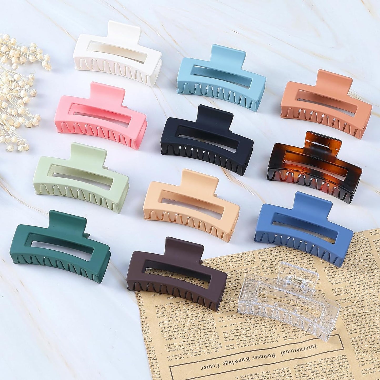 3.5 Inch Medium Hair Accessories - 12 Pcs Square Jaw Clips for Thick and Thin Hair, Rectangular Rectangle Basic Color Hair Clips for Women and Girls
