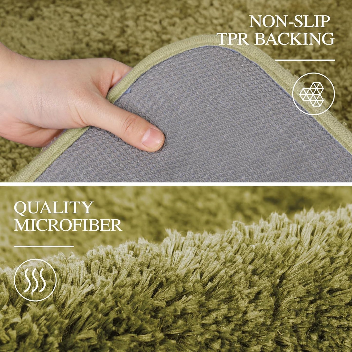 Walensee Bath Rug - Non Slip, Soft Microfiber Shaggy Bath Mat (20 x 32, Olive Green) Water Absorbent, Machine Washable, Thick Plush Shower Mat