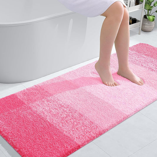 OLANLY Bathroom Runner Rugs 59x24, Extra Soft Absorbent Microfiber Bath Rugs, Rubber Backing, Quick Dry, Machine Washable Bath Mats for Bathroom Floor, Tub and Shower, Home Decor Accessories, Pink