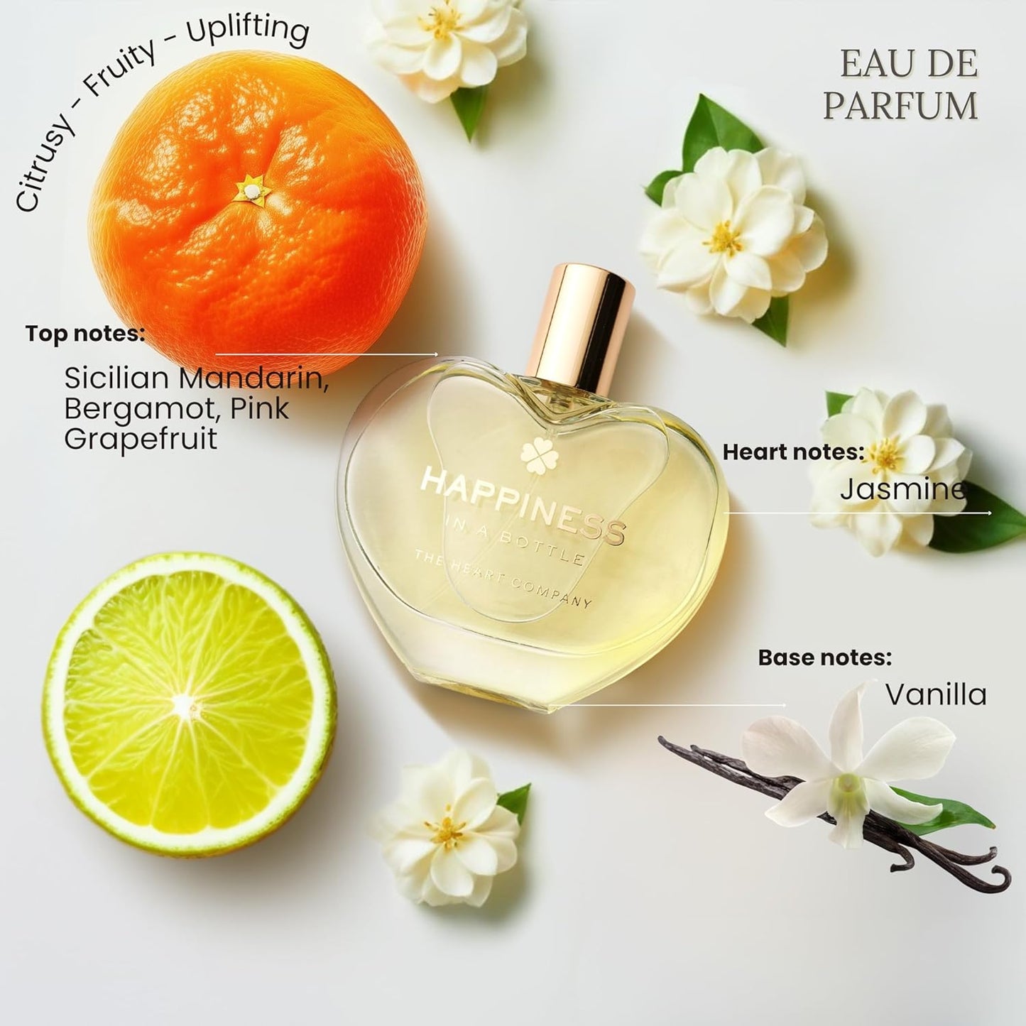 THE HEART COMPANY | Happiness in a bottle | Citrus Perfume for women | Vegan Women's Eau de Parfum | Clean Bergamot Fragrance with Essential Oils 75ml - 2.5 fl oz.