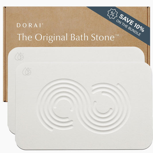 Dorai Home Bath Stone Mat 23.6"x15.4"| Luxury Diatomite Stone Bath Mat |Quickly Removes Water | Non-Slip, Quick-Dry Bath Mat for Bathroom | Zen Sandstone - 2 Pack
