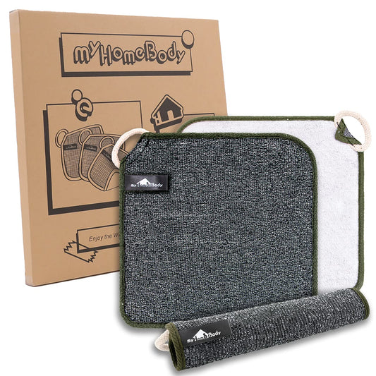 myHomeBody Dual-Textured Exfoliating Washcloth with Soft and Scrubbing Side, Body Exfoliation Scrubber for Bath, Shower, Durable 3 Layer Construction, Gray, Set of 3