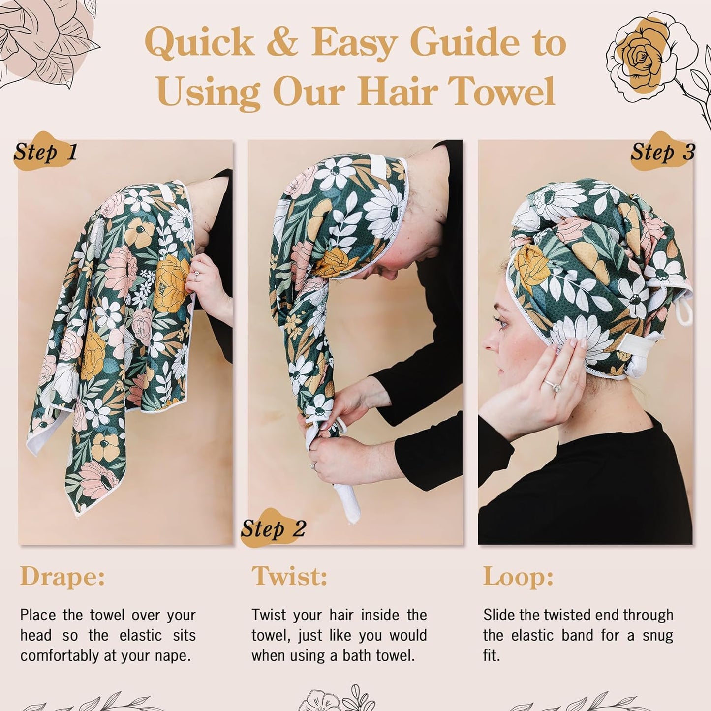 Microfiber Hair Towel Wrap for Women - Anti-Frizz Quick Dry Hair Wrap for Long Hair - Hair Towels for Women, Hair Drying Towel Wrap - Floral Butterfly