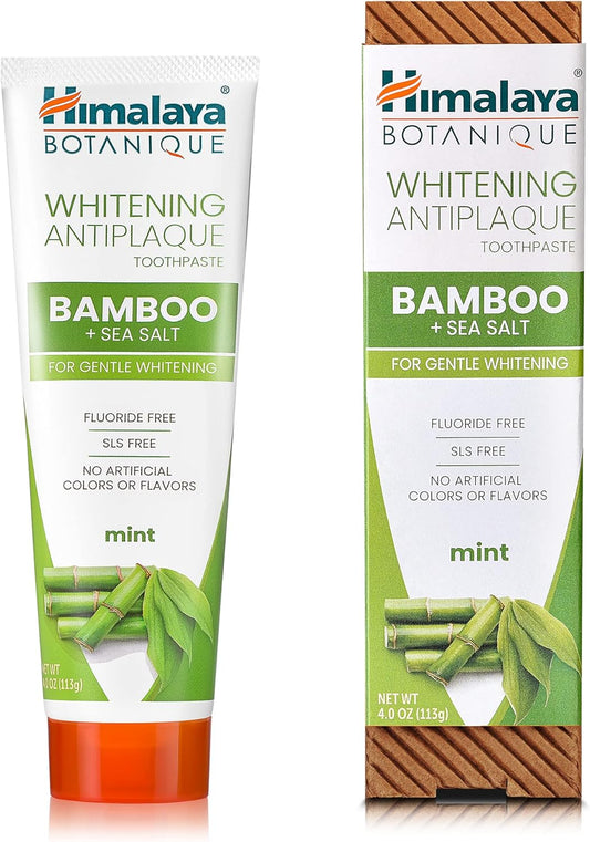 Himalaya Botanique Whitening Antiplaque Toothpaste with Bamboo + Sea Salt, Fluoride Free, for Gentle Whitening, 4 oz