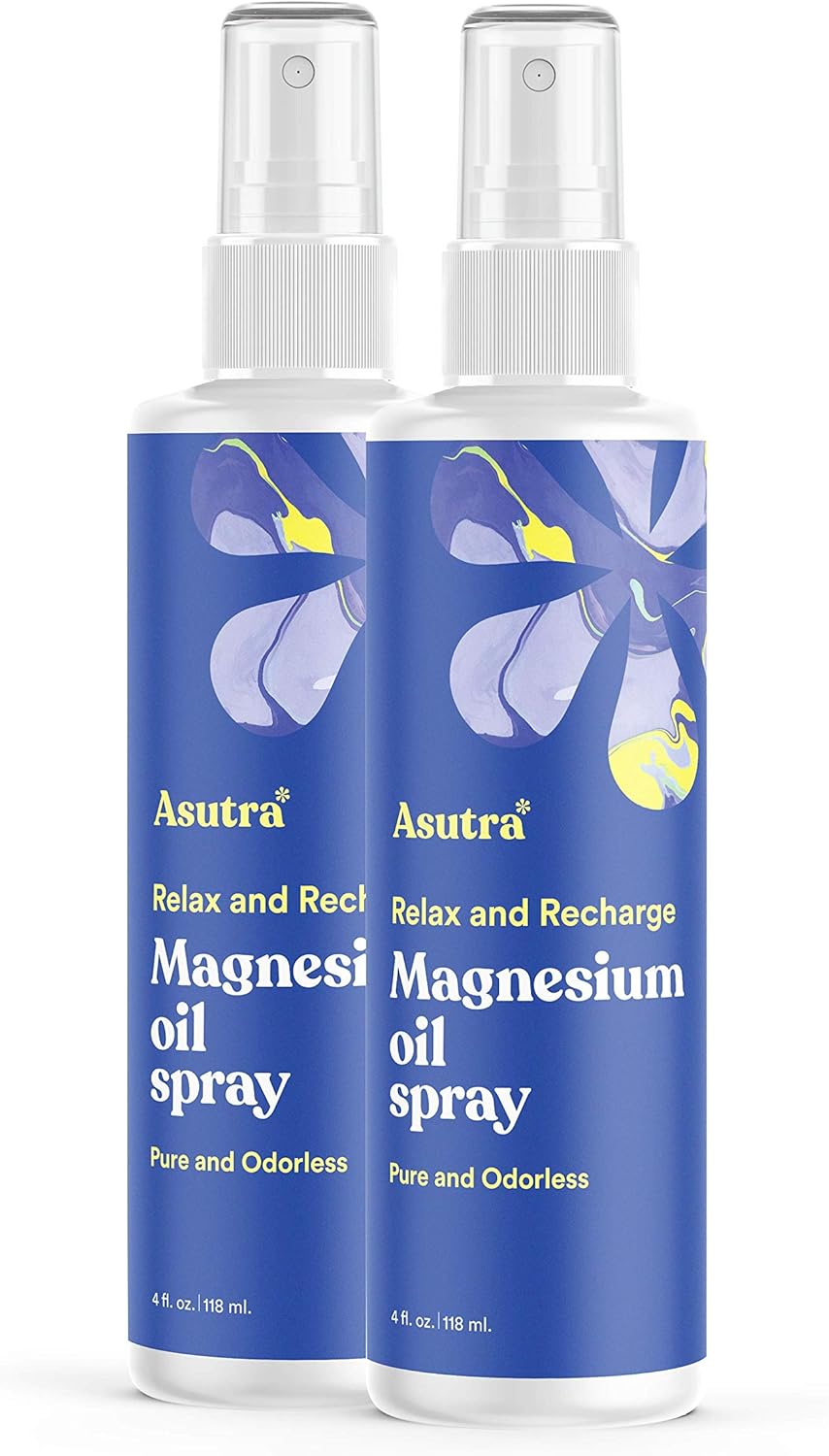 ASUTRA Magnesium Oil Spray, 4 fl oz (Pack of 2)- Topical Magnesium, Rapid Absorption, Pure, Odorless and Non-Greasy, Magnesium Derived from Zechstein Seabed