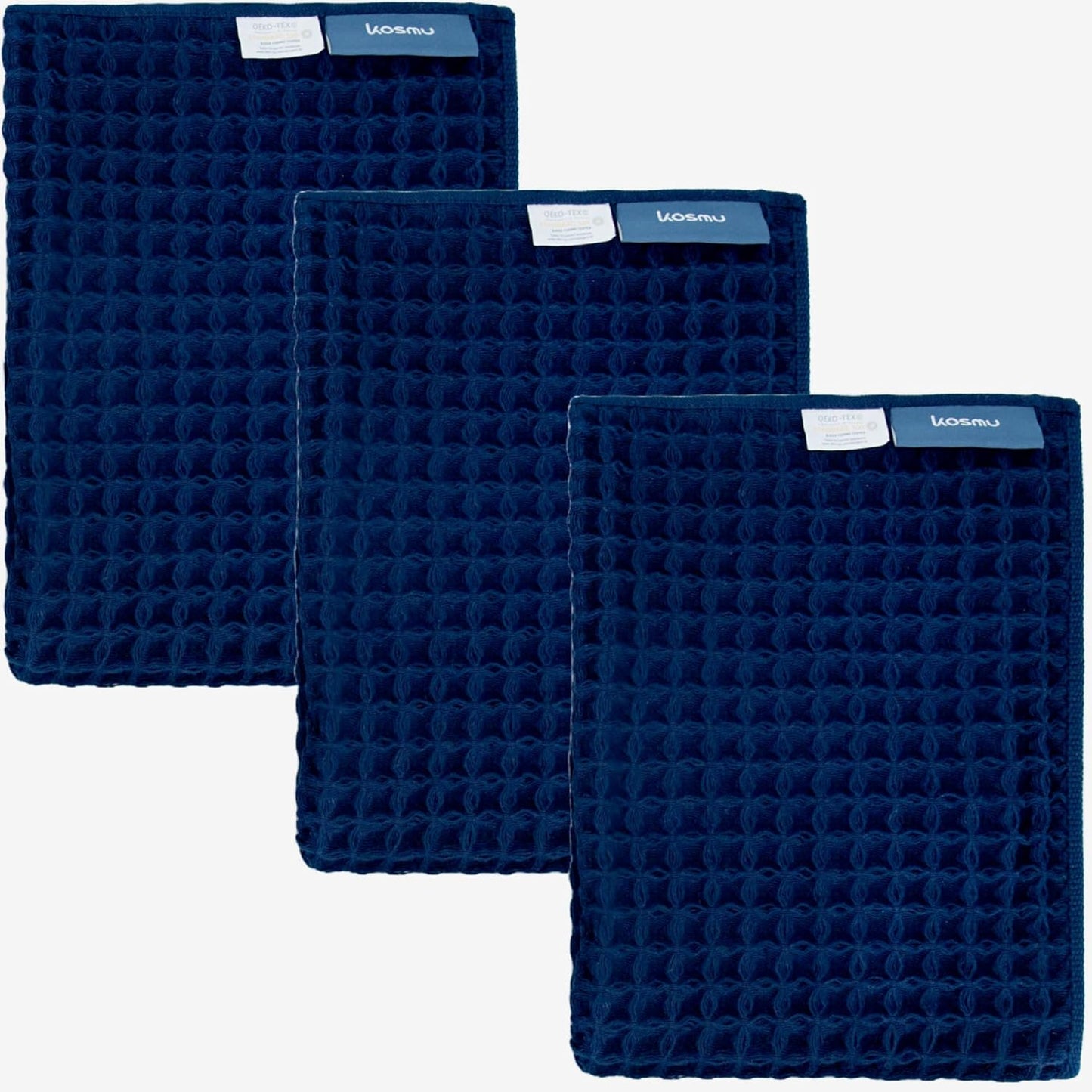 Luxury Japanese Cotton Silk Waffle Bath Towel | Plush, Absorbent, and Quick Dry (Ocean Blue, Hand Towel (3 Pack))