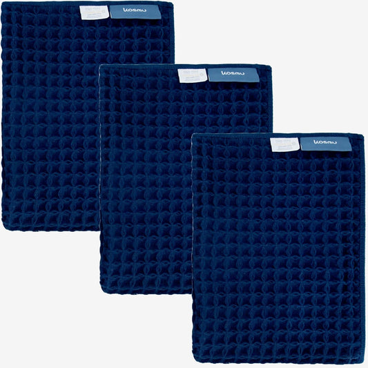 Luxury Japanese Cotton Silk Waffle Bath Towel | Plush, Absorbent, and Quick Dry (Ocean Blue, Hand Towel (3 Pack))