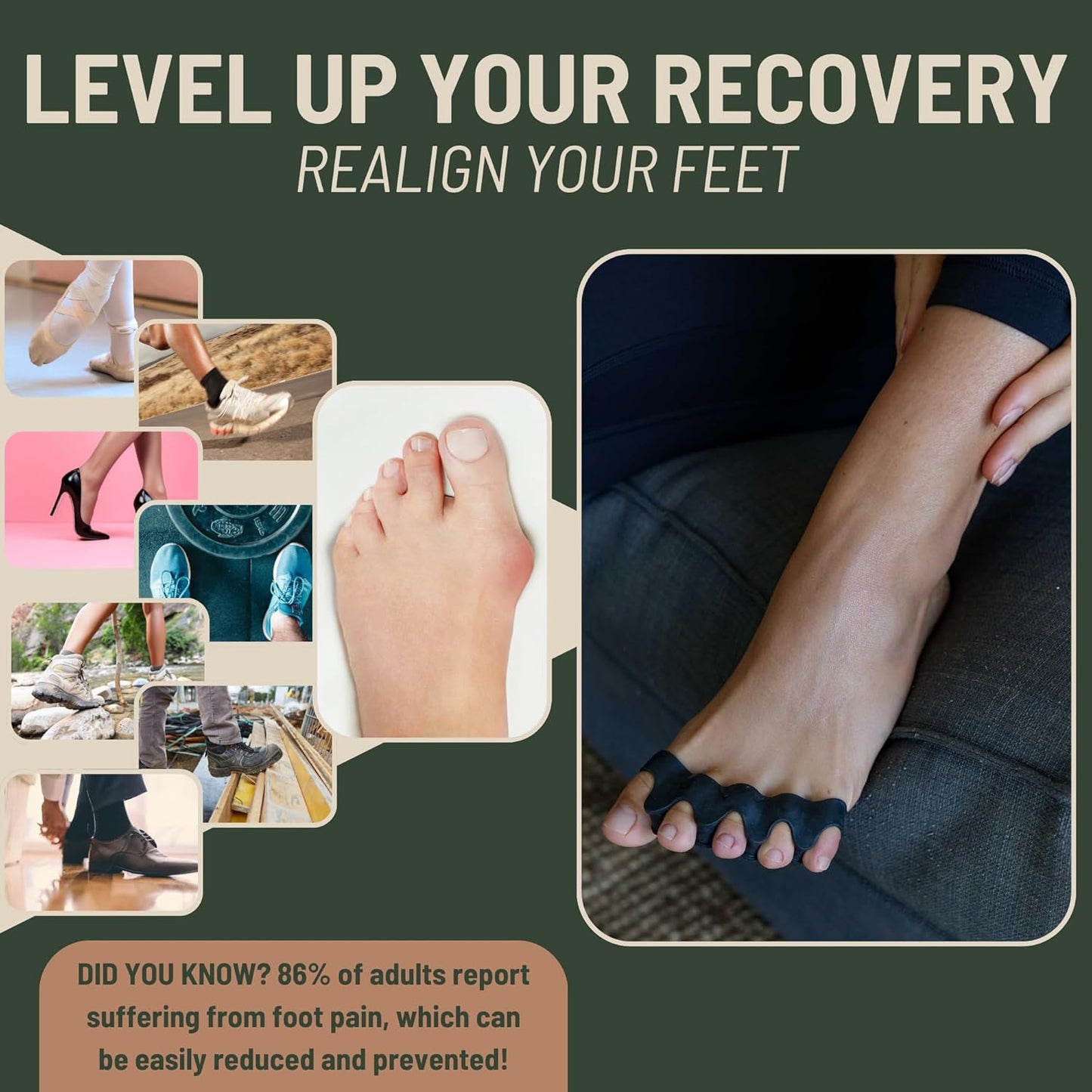 Toe Spacers - Bunion Corrector for Women & Men, Toe Separators for Women, Toe Spacers Men, Hammer Toe Straightener, Bunion Relief, 1 Pair Silicone Gel Toe Separators (Black, 1)