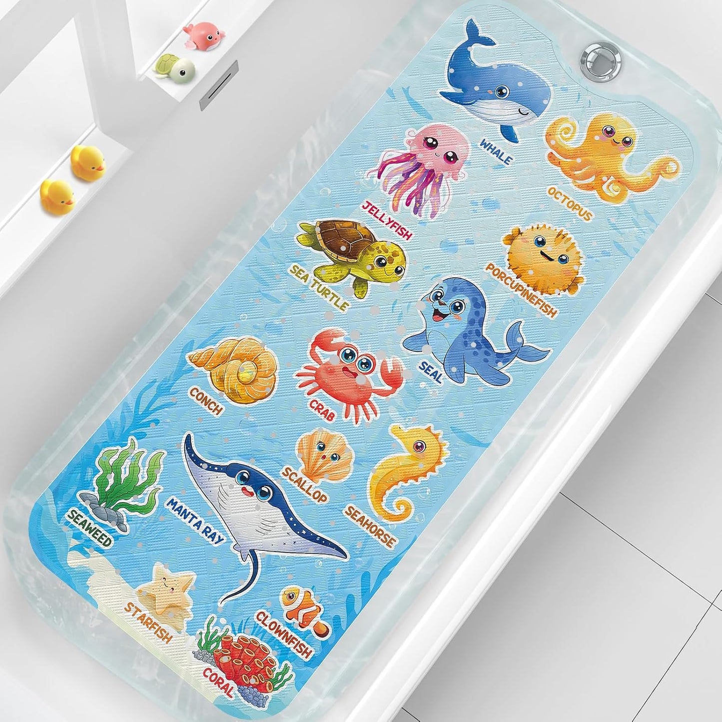 XIYUNTE Baby Bath Mat for Tub Non Slip Kids Bath Mat - 40"x16" Extra Long Bathtub Mat Non Slip Kids, Eco-Friendly Toddler Bath Mats with Suction Cups for Secure Grip, Easy to Clean & Easy Drying