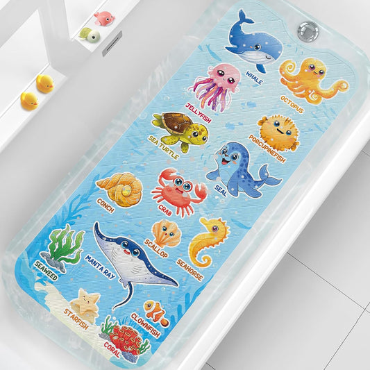 XIYUNTE Baby Bath Mat for Tub Non Slip Kids Bath Mat - 40"x16" Extra Long Bathtub Mat Non Slip Kids, Eco-Friendly Toddler Bath Mats with Suction Cups for Secure Grip, Easy to Clean & Easy Drying