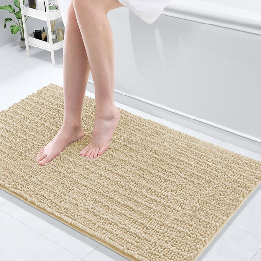 Arotive Luxury Chenille Bathroom Rug Mat, Extra Soft Thick Absorbent Shaggy Bath Rugs, Non-Slip Machine Wash Dry, Plush Bath Mats for Bathroom, Shower and Tub, 47x24, Cream Beige