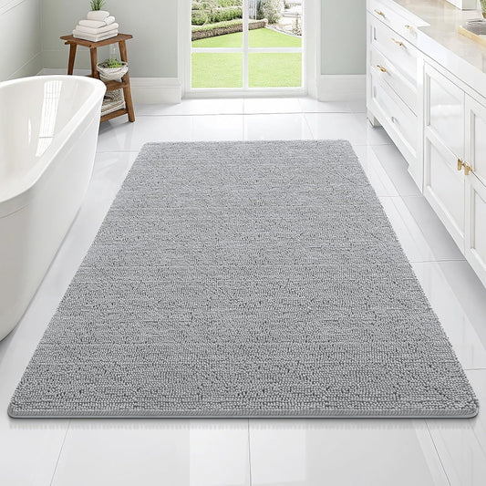 OLANLY Bathroom Rugs 70x46, Extra Soft Absorbent Chenille Bath Rugs, Rubber Backing Quick Dry, Machine Washable Bath Mats for Bathroom Floor, Tub and Shower, Home Decor Accessories, Light Grey