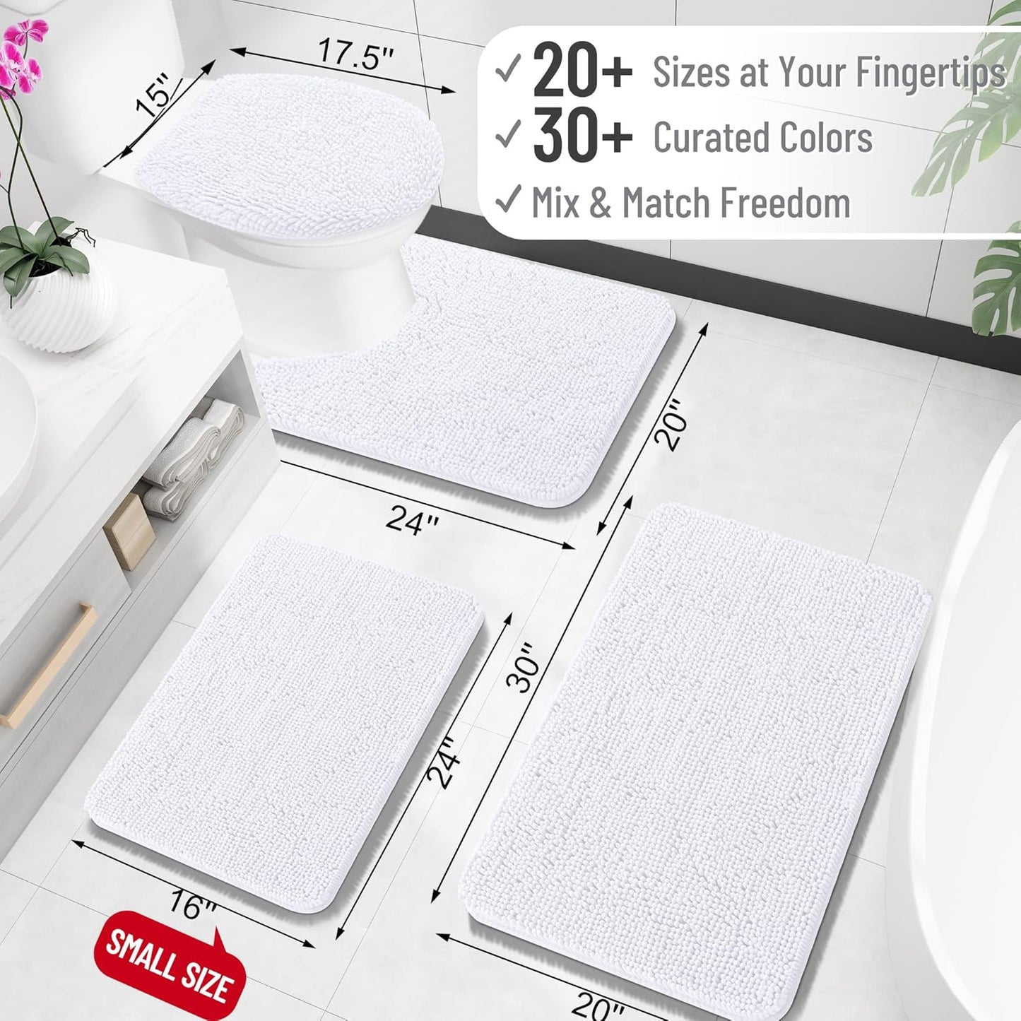 OLANLY Toilet Rugs U-Shaped 24x20, Extra Soft Absorbent Chenille Contour Bathroom Rugs for Toilet, Dry Quickly, Machine Washable, Non-Slip Bath Mat, White