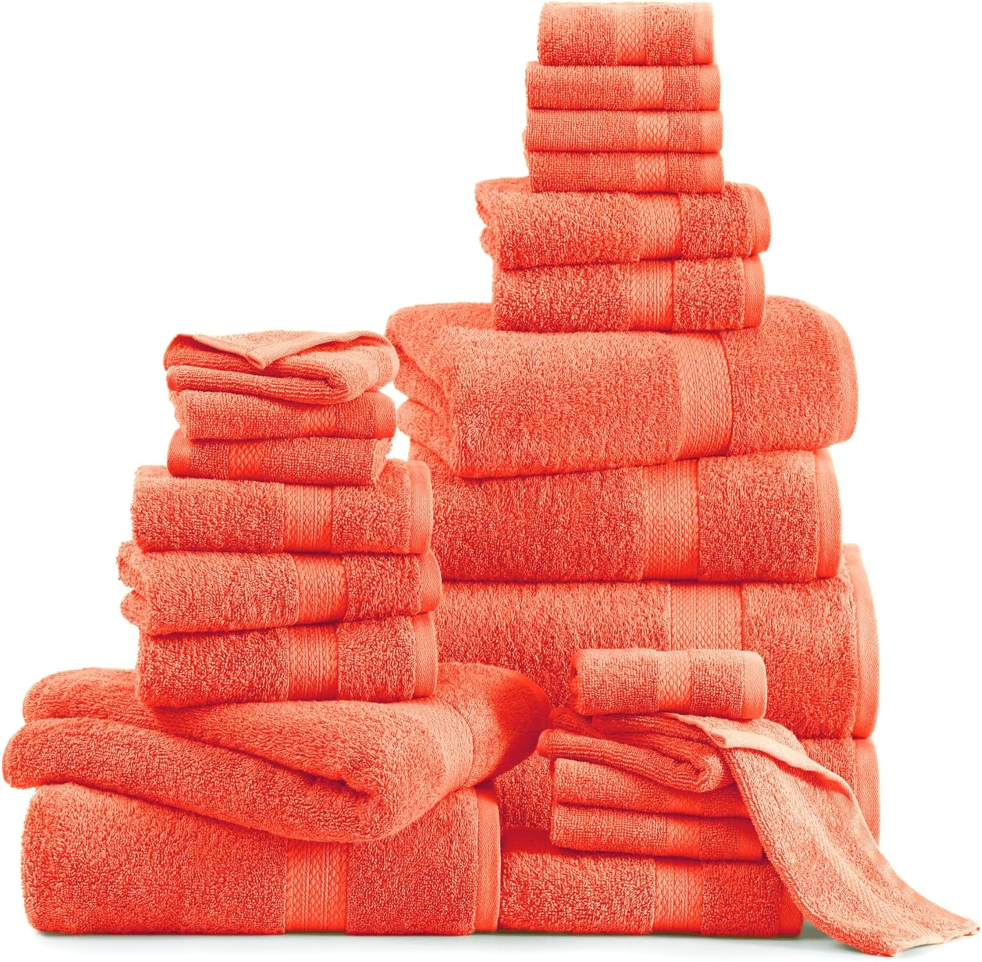 Lane Linen 100% Cotton Bathroom Towel Set - 24 Pc - Ring Spun, Quick Dry, Soft & Absorbent - 2 Bath Sheets, 4 Fingertip, 4 Bath, 6 Hand Towels, 8 Washcloths - Machine Wash in Cold Water - Living Coral