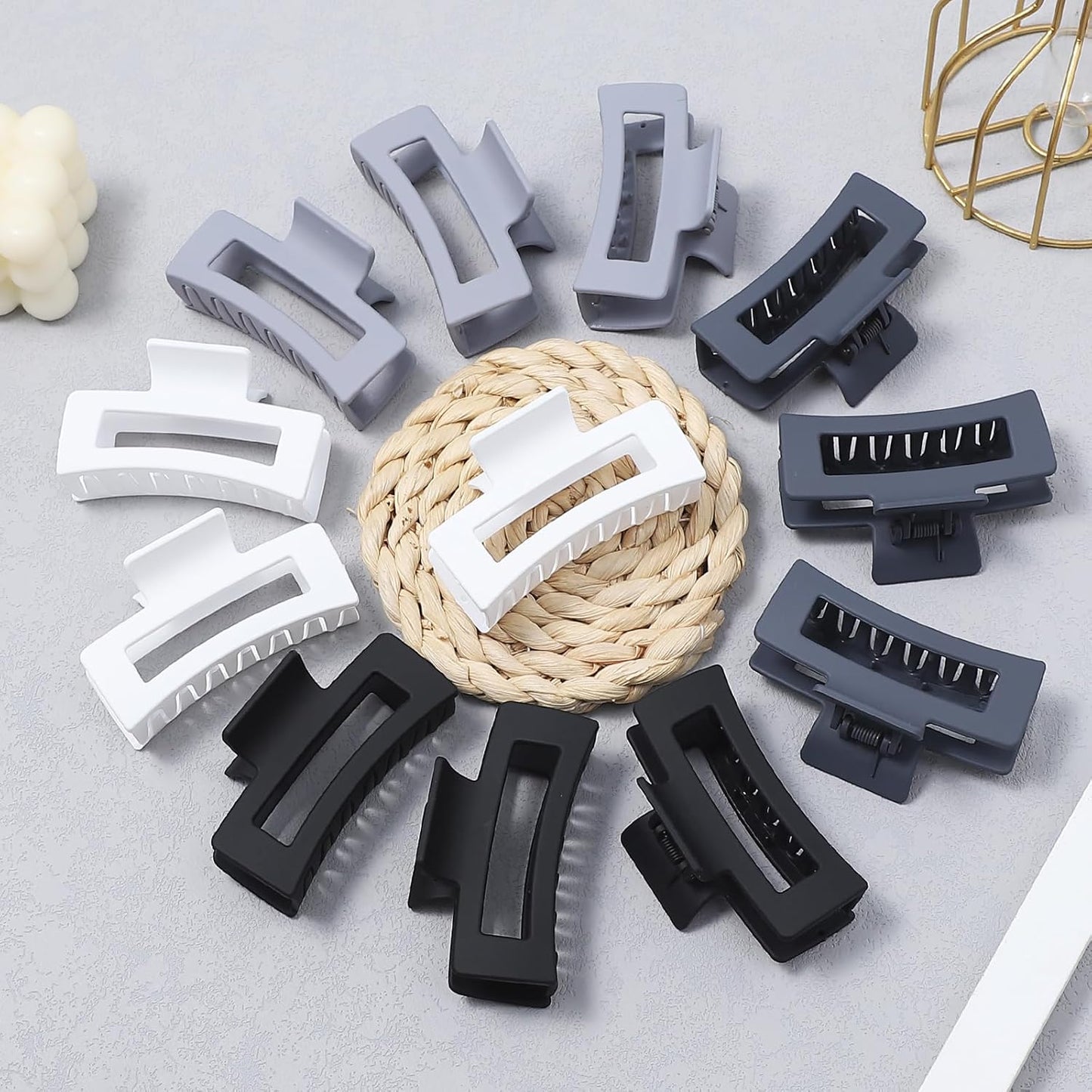 Hair Claw Clips - Medium 3.5 Inch, 12 Pcs Grey Rectangular Jaw Clips for Thick & Thin Hair - Women & Girls