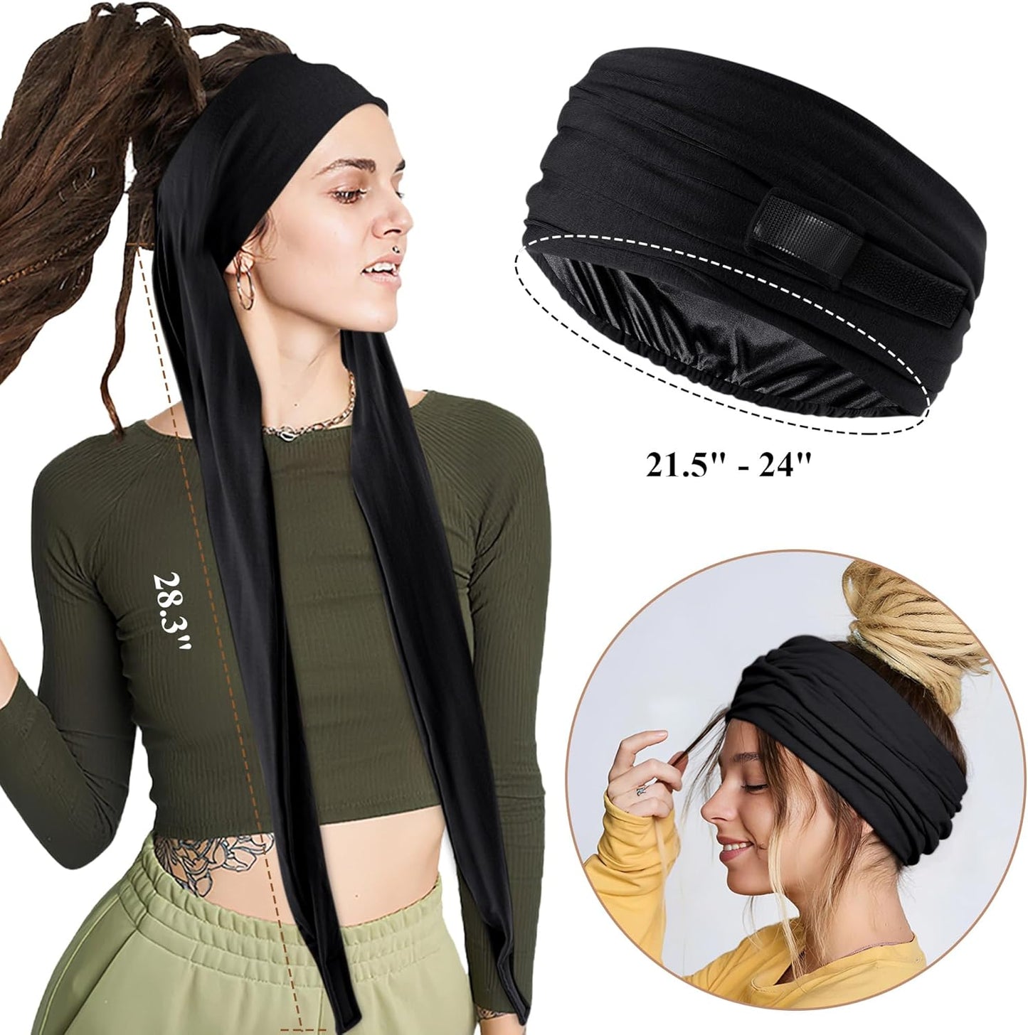 Satin Lined Open Turban Headband Mens Sweatband Sports Headband for Running,Cycling,Basketball,Yoga,Fitness Workout Stretchy Unisex Hairband