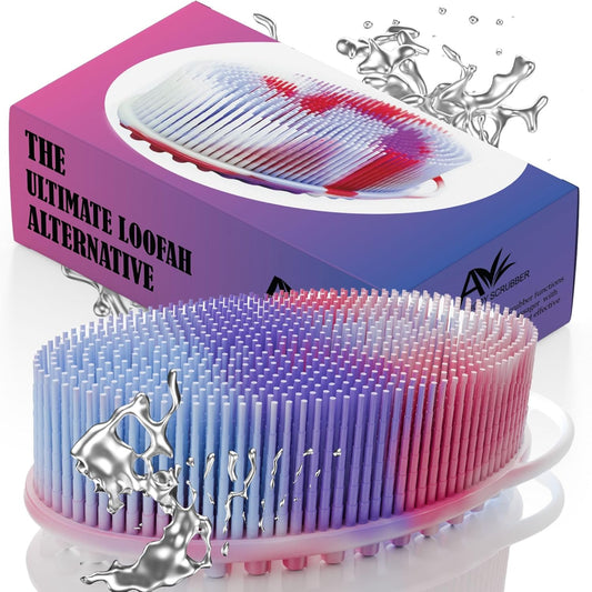 Avilana Silicone Body Scrubber - Food Grade & Lab Tested, Gentle Exfoliating Shower Brush for All Skin Types, Hygienic Quick-Dry Loofah Alternative (Marbled, Massage-Silver)