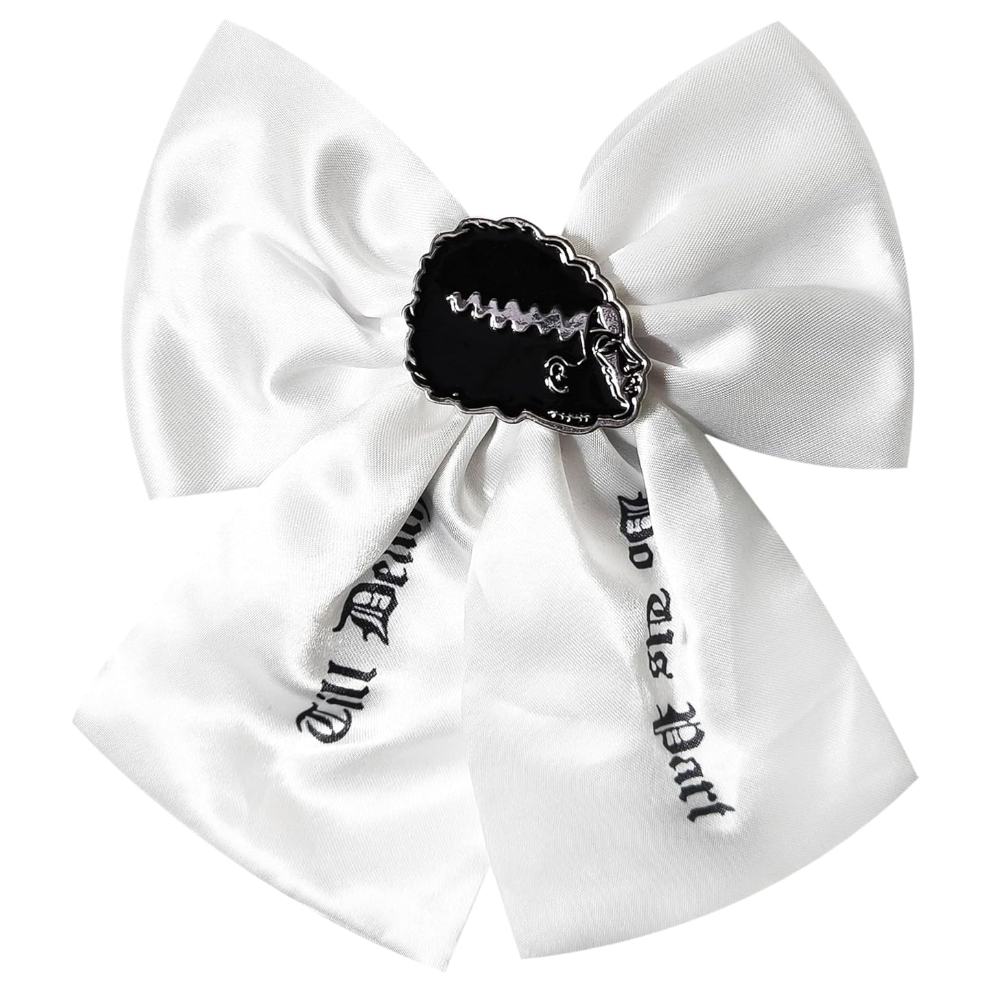 LUV HER Universal Monsters - Gothic Jewelry Long Tail Silk Alike Premium Feel Hair Bow for Girls with Alligator Clip with Charm - Hair Accessory, Ages 3+