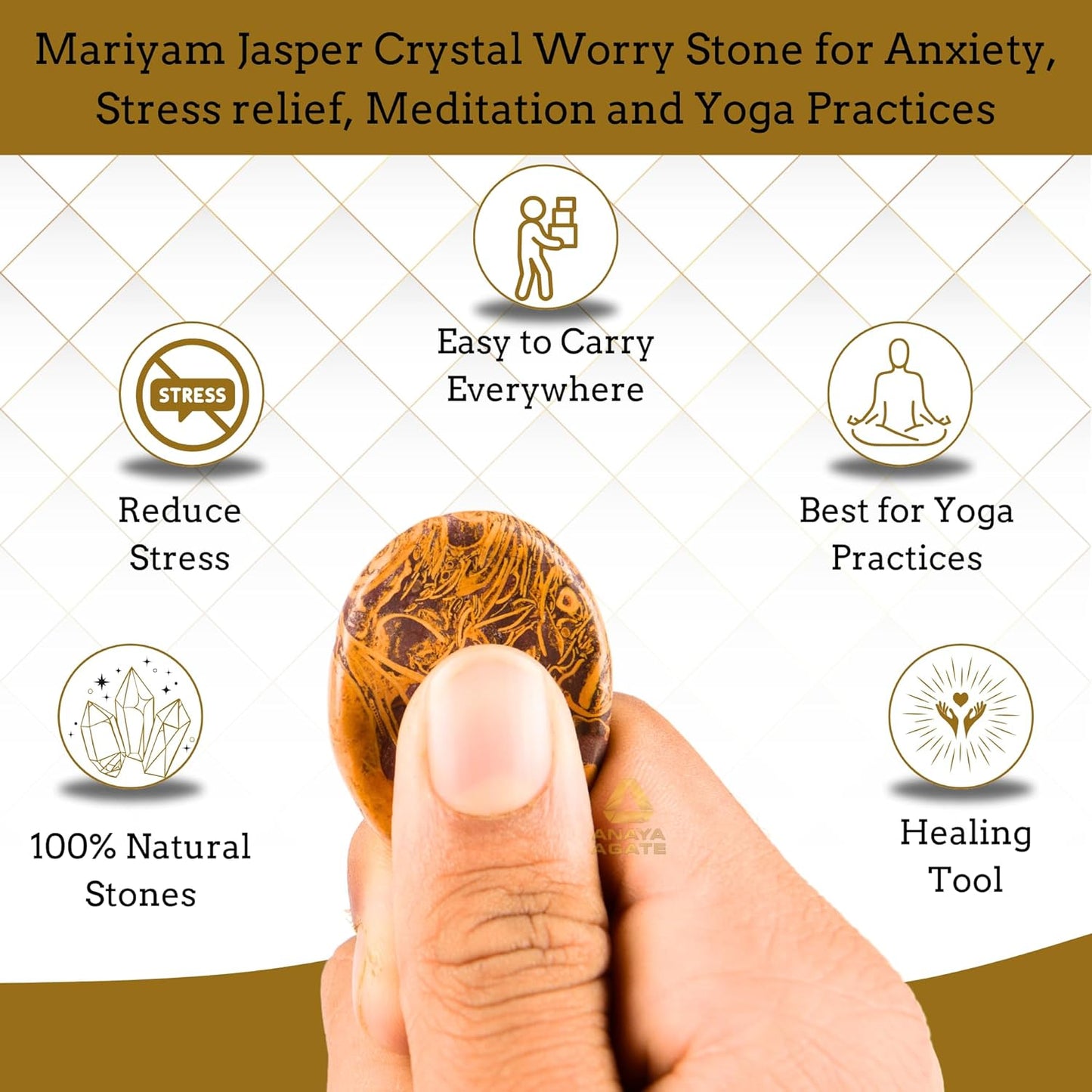 Mariam Jasper Worry Stones – Crystal Thumb Worry Stone for Anguish, Stress – Relaxing and Soothing Balance Stones for Meditation, Stress Relief – Healing Stones and Crystals for Men and Women