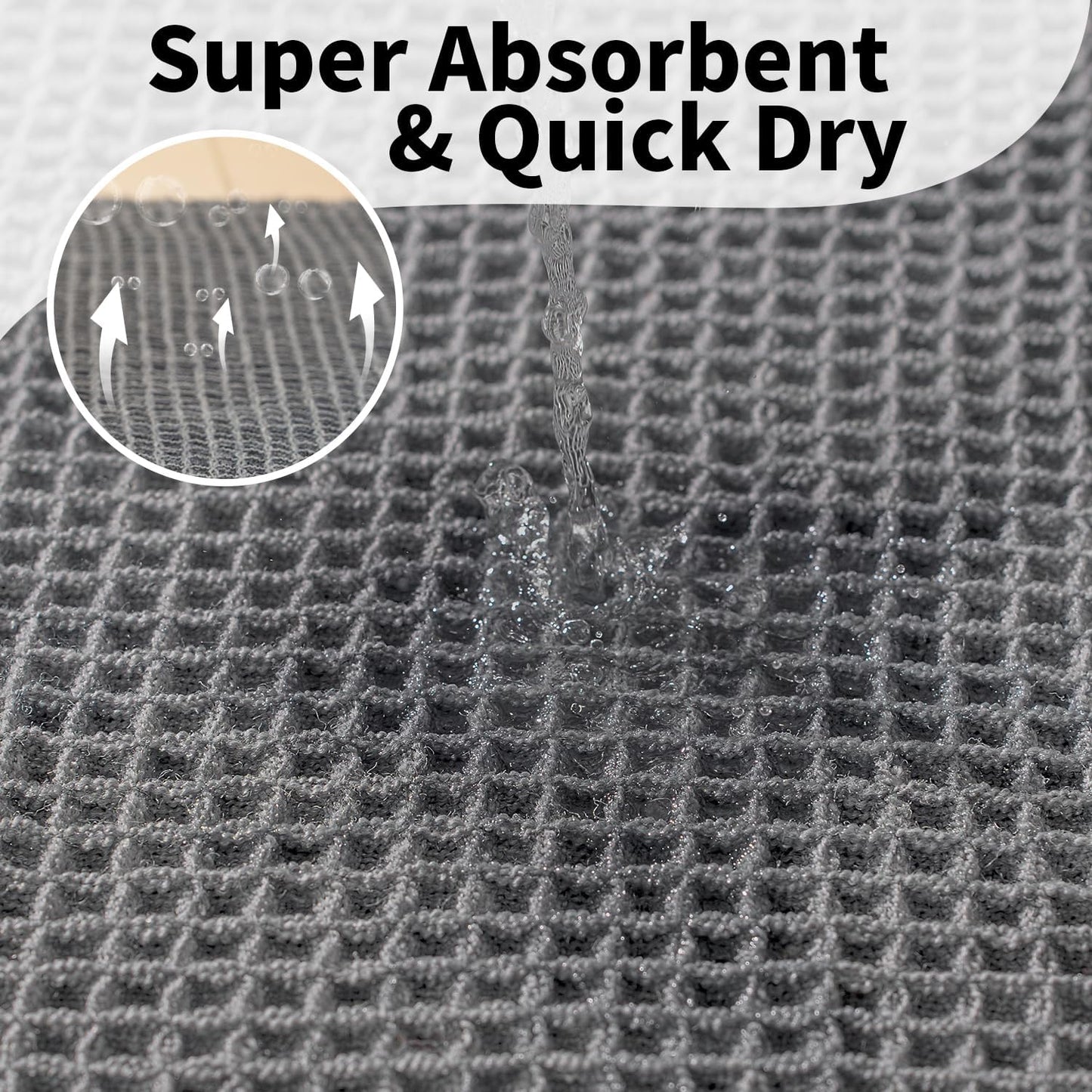 Waffle Bath Mat - Boho Bathroom Rugs Non Slip Washable, Super Absorbent & Quick Dry, Small Bath Mats Farmhouse Bathroom Decor, 18'' x 30'', Dark Grey