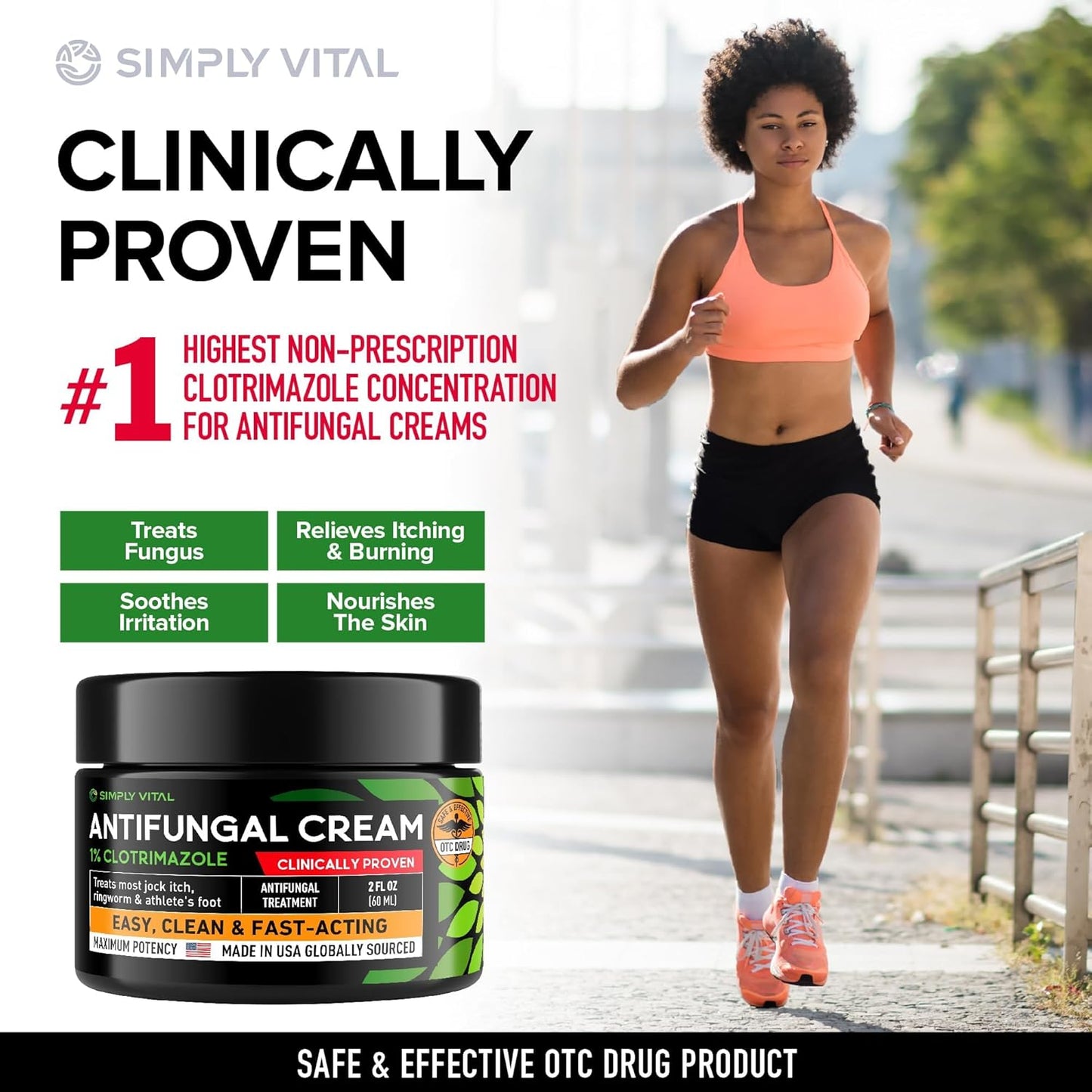 SimplyVital Antifungal Cream with Clotrimazole 1% - Foot Skin Fungus Treatment Extra Strength for Humans - Anti fungal Treatment for Ringworm, Jock Itch & Athlete’s Foot – Made in USA – 2 oz