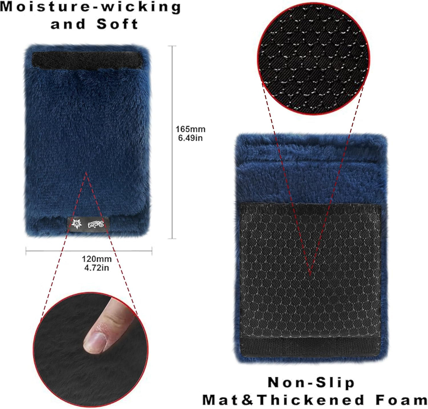 SPRING SEAON Walker Hand Pads Fluffy Walker Handle Cushions Non-Slip Universal Walker Grips Padded Hand Covers Soft Pads for Walkers for Seniors Walker Pads for Handles Folding Rolling Wheelchair, Rollator Handle, Elderly Grippers 2 Pack (Navy Blue)