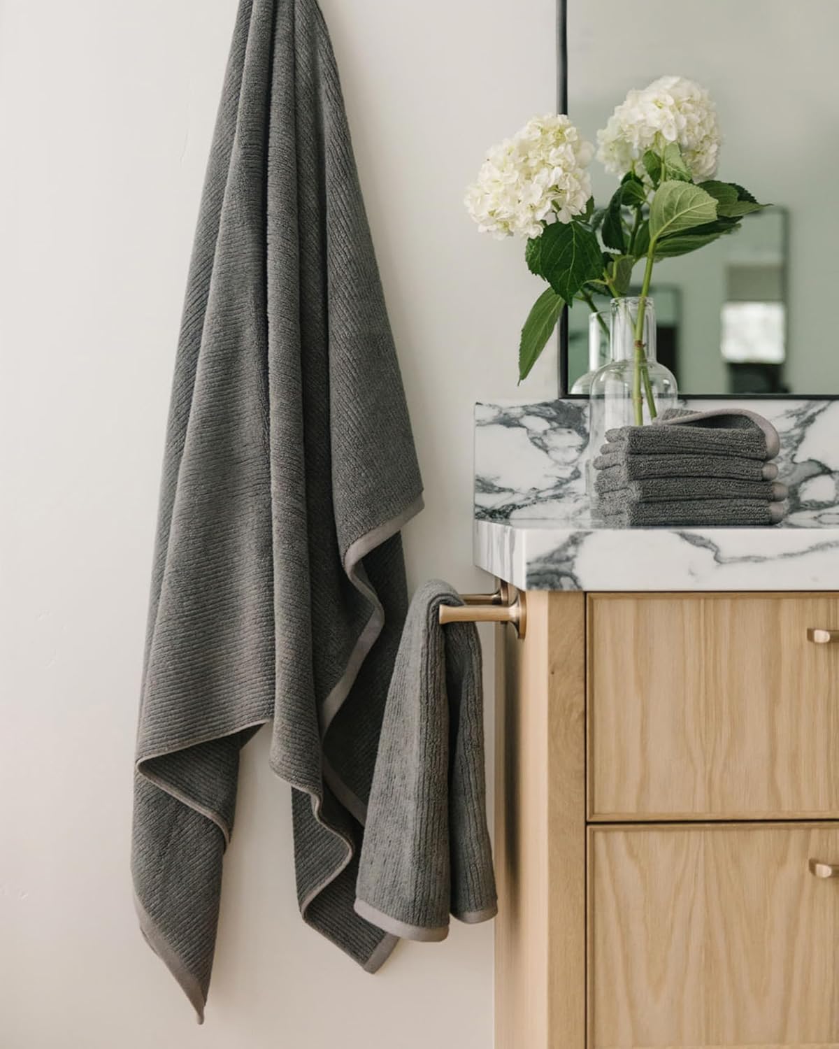 Cozy Earth Ribbed Bath Sheet Set - 60% Cotton 40% Viscose from Bamboo Bath Sheets - Soft & Absorbent Textured Ribbed Pattern - 2 Pack Charcoal