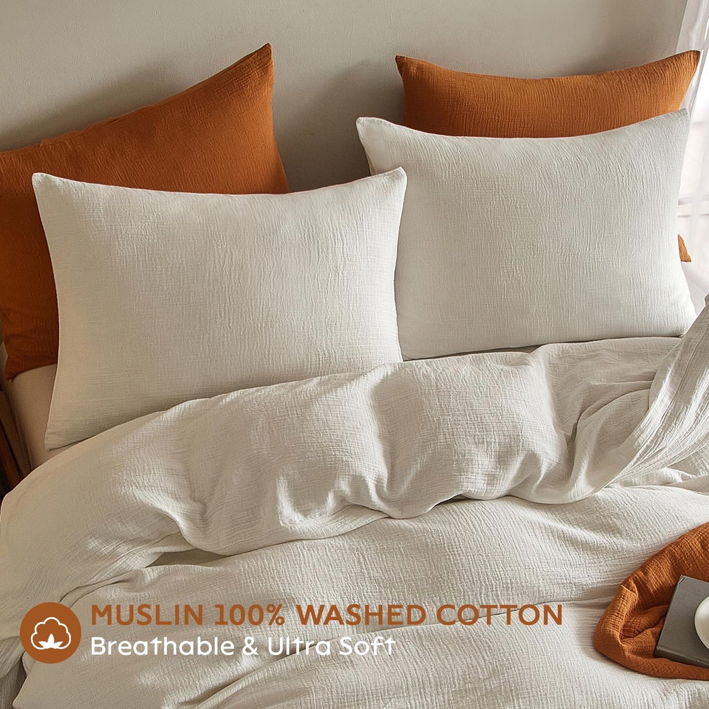 SE SOFTEXLY Muslin Pillowcases King Size 100% Cotton, 2 Pack Linen Like Pillow Shams with Envelope Closure, Ultral Soft and Breathable Pillow Case Covers, White, 20" X 36", No Filling