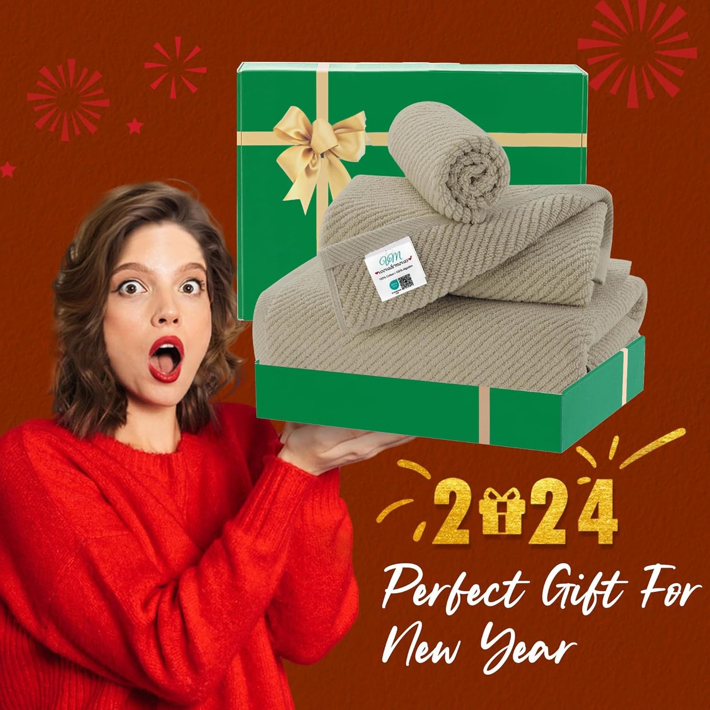 VOOVA & MOVAS Dark Beige Towels for Bathroom - 100% Cotton | Quick Dry | Soft | Thick, 3 Piece Towel Set, 1 Large Bath 30" x 56", 1 Hand 18" x 28",1 Wash Cloth 13" x 13", Bathroom Essentials,Dark Tan