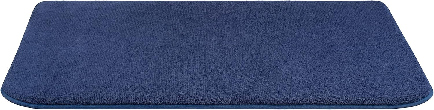 American Soft Linen 21x32 Fluffy Foamed Slip Reducer Bath Rug, Machine Washable Area Bath Mat Rugs for Bathroom, Navy Blue