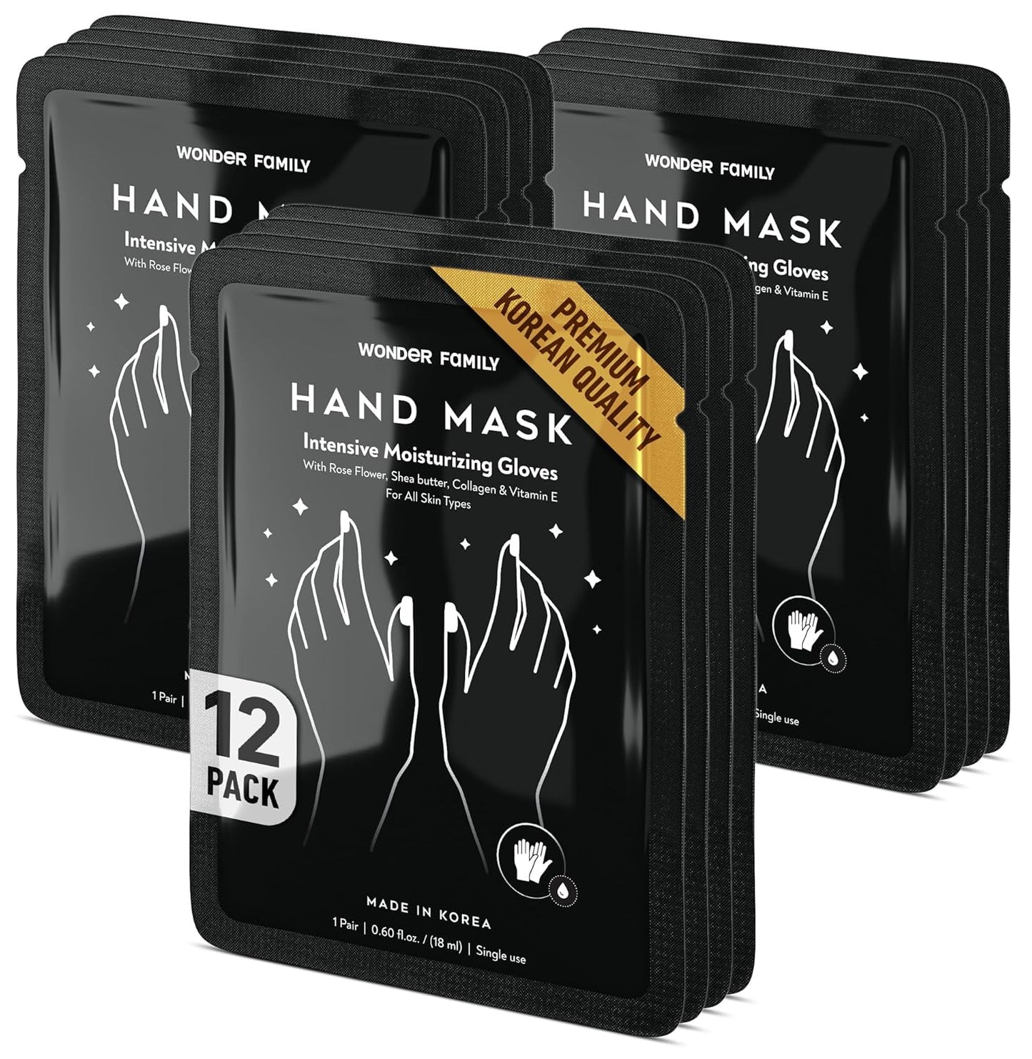 Korean Hand Masks Moisturizing Glove for Dry Hands - Hand Moisturizer Gloves for Women, Men - Hand Therapy Gloves with Collagen, Rose Oil, Shea Butter - White Hydrating Korean Hand Mask Bulk, 12 Pack