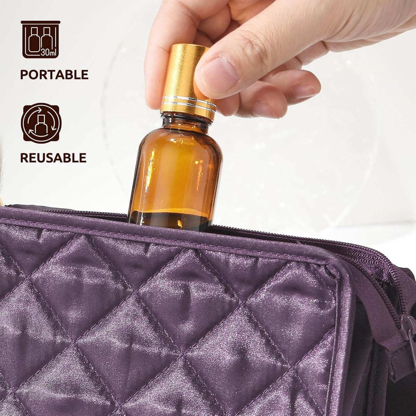 4-Pack 1 oz (30ml) Amber Glass Roller Bottles for Essential Oils | Refillable Roll-On with Stainless Steel Rollers | Leakproof, UV Protection