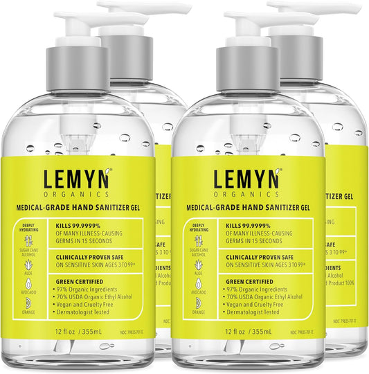 Medical Grade Hand Sanitizer Gel - 97% ORGANIC - 12 FL.OZ. (PACK OF 4)