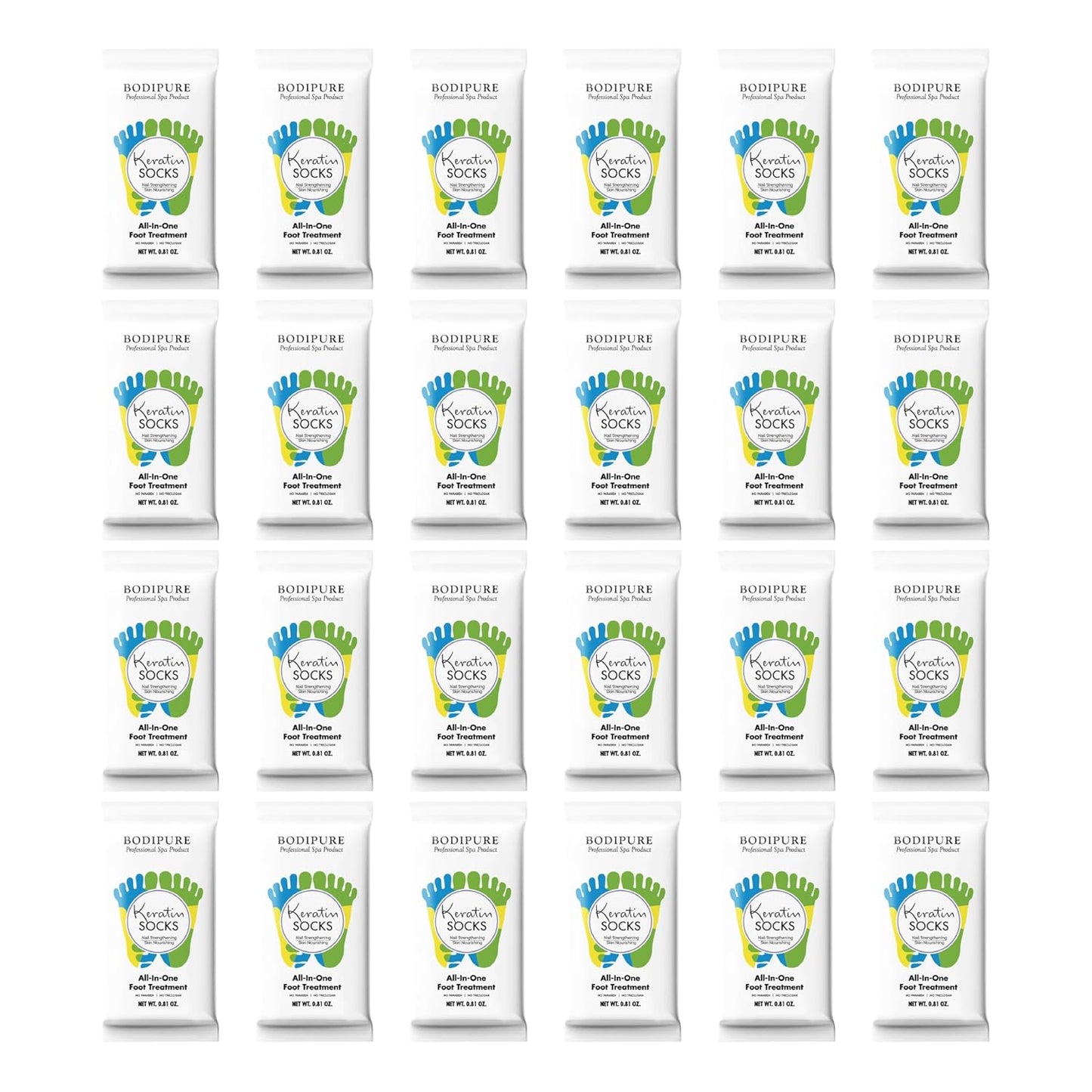 Bodipure All-In-1 Moisturizing Foot Mask, Keratin & Vitamin E Foot Mask for Dry Cracked Feet, Callus & Heel Softening, Easy-to-Use Pedicure Foot Repair, Chemical-free Feet Treatment 24 Pairs