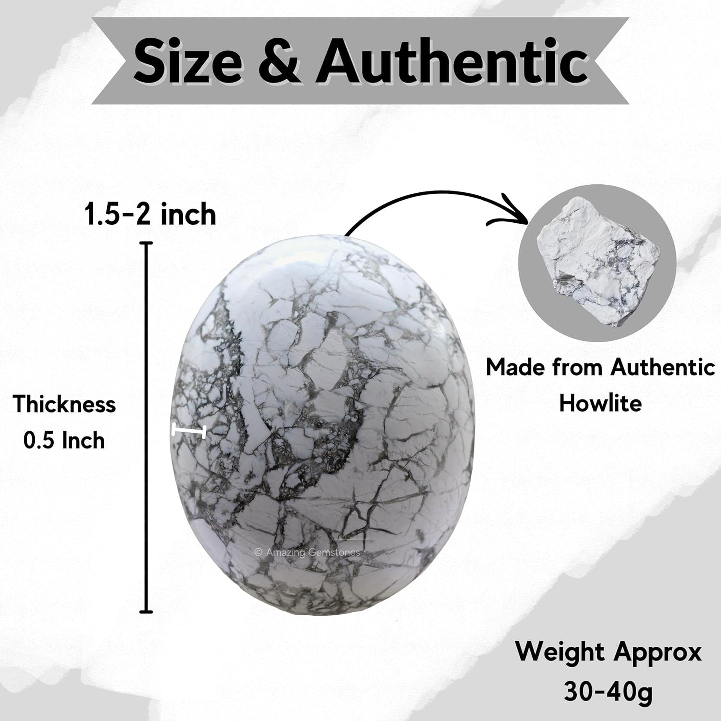 Amazing Gemstone Howlite Crystals and Healing Stones - Large Palm Stone Crystals Piedra - Crystal for Good Luck, Balanced Positive Energy, Meditation - Unique Stocking Stuffers Gifts for Women, Men