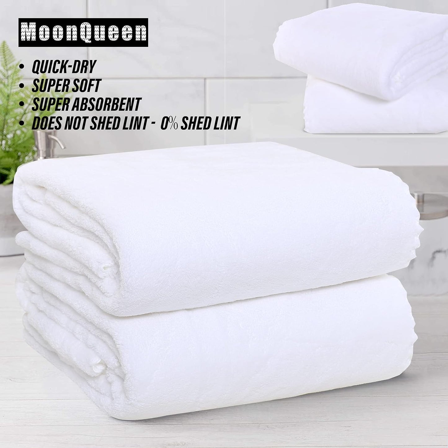 MOONQUEEN 2 Pack Premium Bath Towel Set - Quick Drying - Microfiber Coral Velvet Highly Absorbent Towels - Multipurpose Use as Bath Fitness, Bathroom, Shower, Sports, Yoga Towel (White)