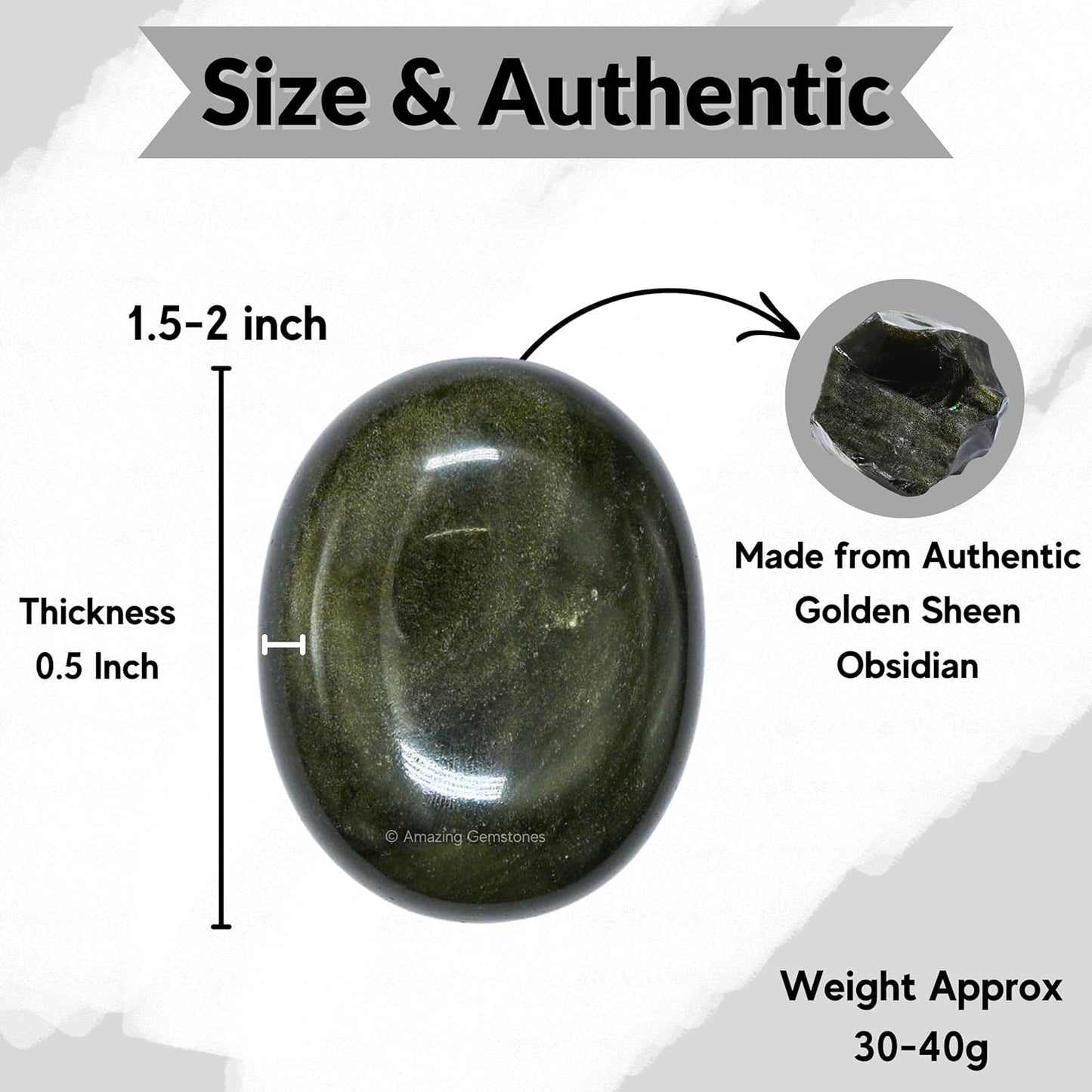 Amazing Gemstone Golden Sheen Obsidian Crystals and Healing Stones - Large Palm Stone Crystals Piedra - Crystal for Good Luck, Positive Energy, Meditation - Unique Stocking Stuffers, Gifts for Women