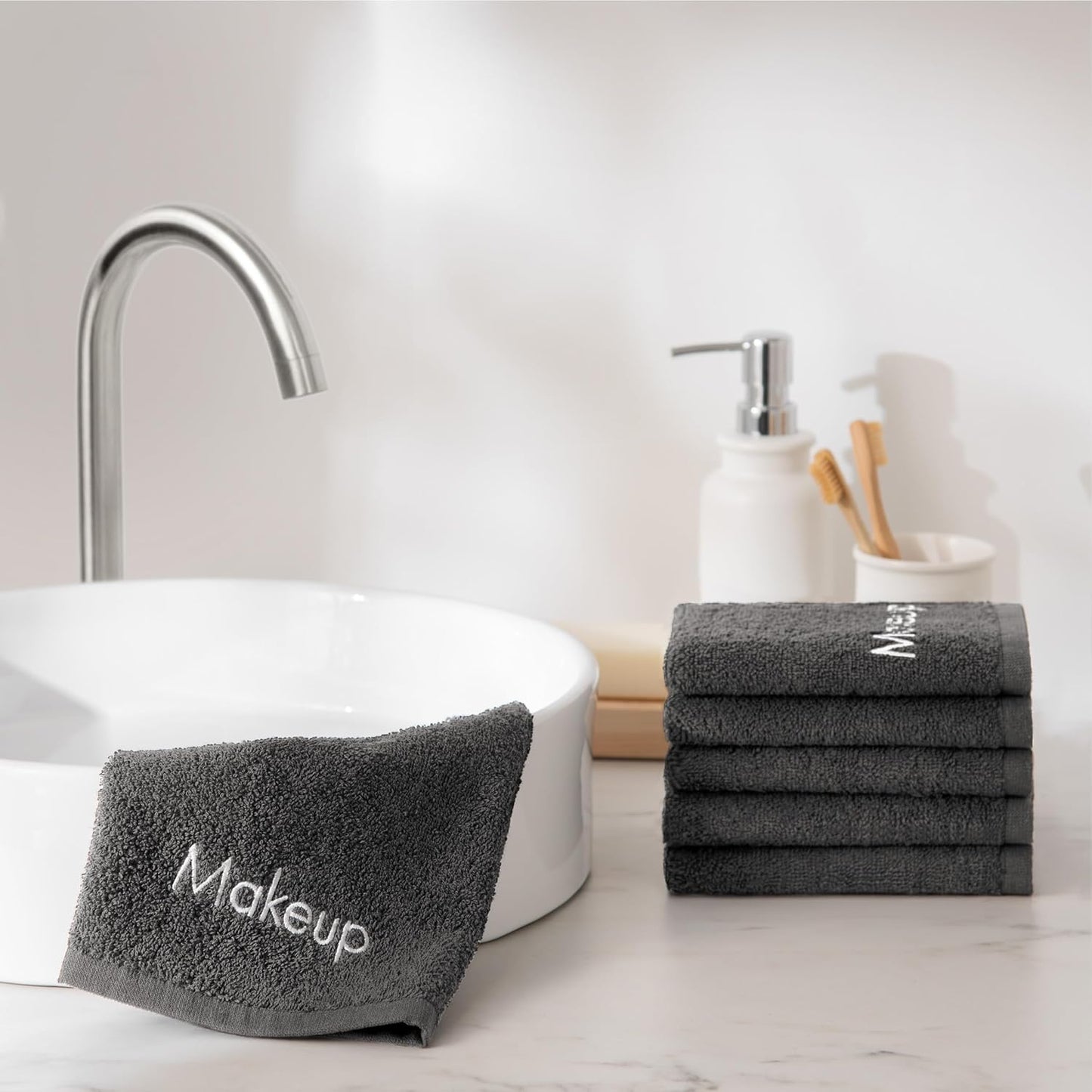 Arkwright Makeup Towels - Pack of 6 - Soft & Gentle Cotton Washcloth Face Make Up Remover, Reusuable Eraser Cloth Essentials for Hosts & Artists, 13 x 13 in, Grey