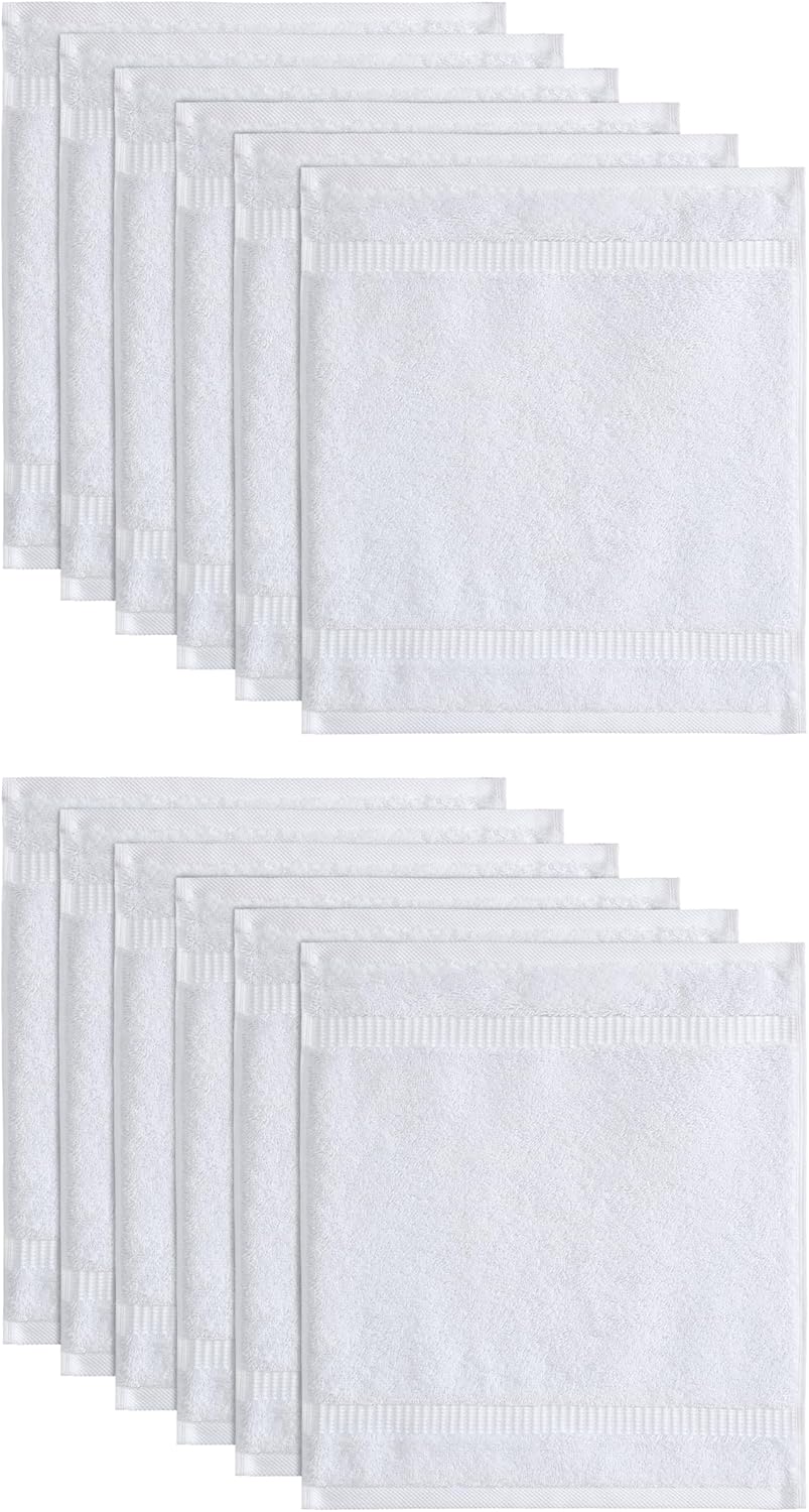 SALBAKOS 100% Turkish Cotton Washcloth Set of 12 13x13 inch | Heirloom Quality | Hotel & Spa Collection | Ultra Soft, Super Absorbent, Washcloth Towels | Made in Turkey (White, 12 Washcloths)