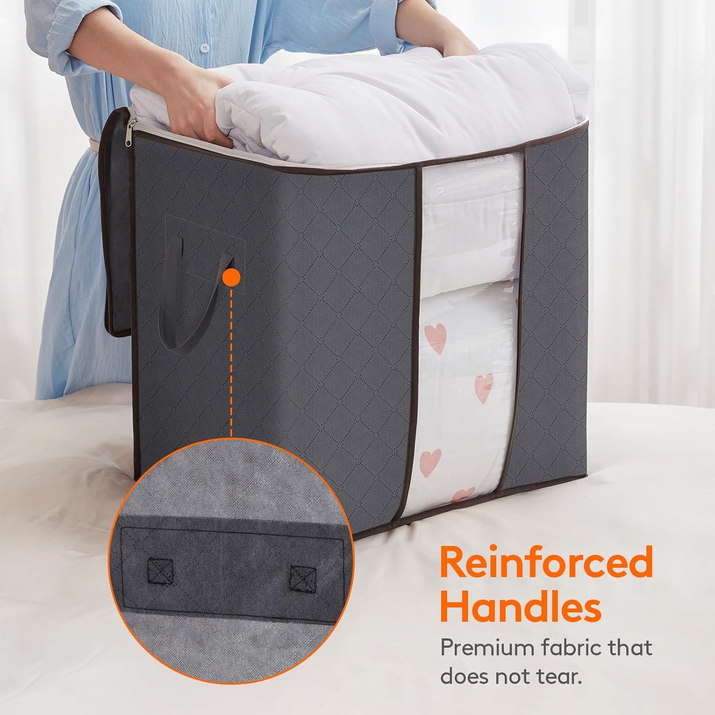 Lifewit 6 Packs 100L Clothes Storage Bag, Storage Bins for Clothes, Blankets, Comforters, Foldable Clothing Storage with Reinforced Handle, Sturdy Zipper, Closet Organizer With Clear Window, Gray