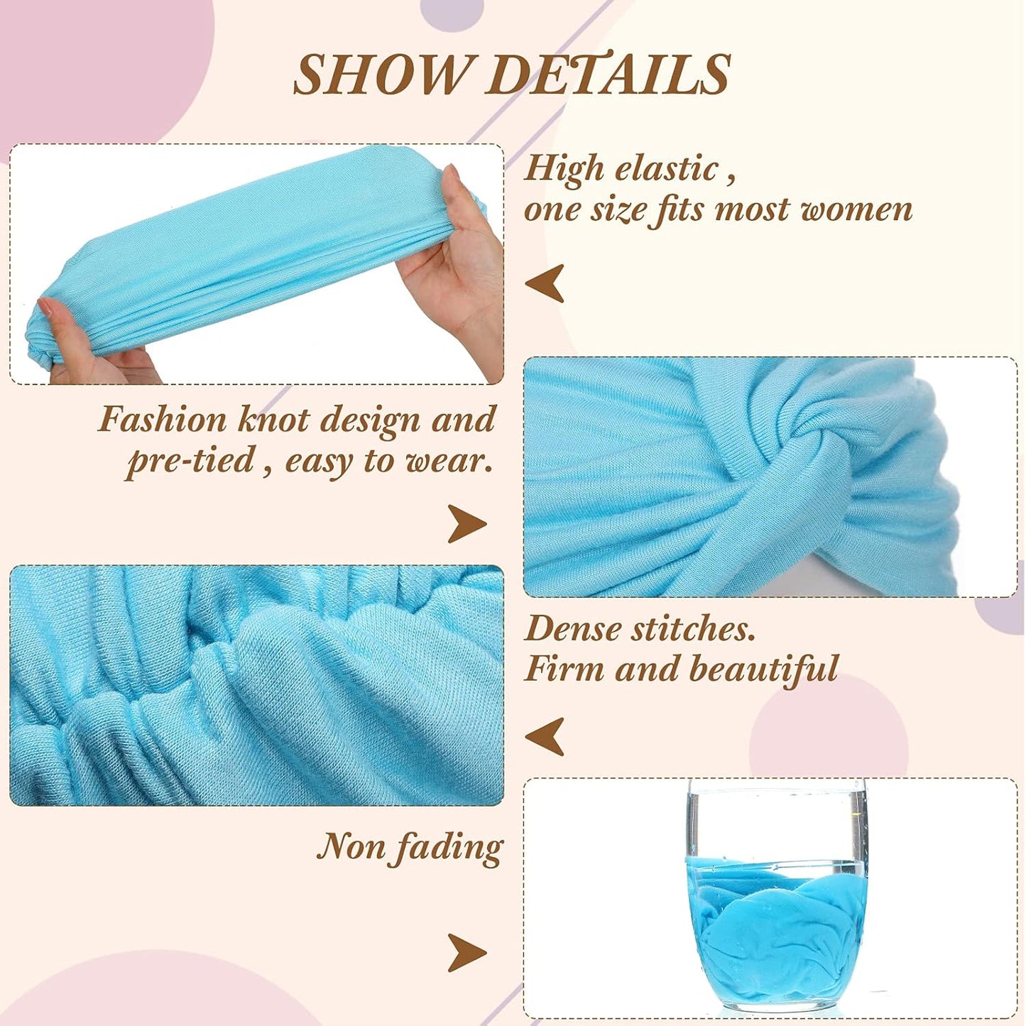 SATINIOR 4 Pieces Turbans for Women Soft Pre Tied Knot Fashion Pleated Cancer Turban Cap Chemo Headwrap Sleep Hat, 4 Colors