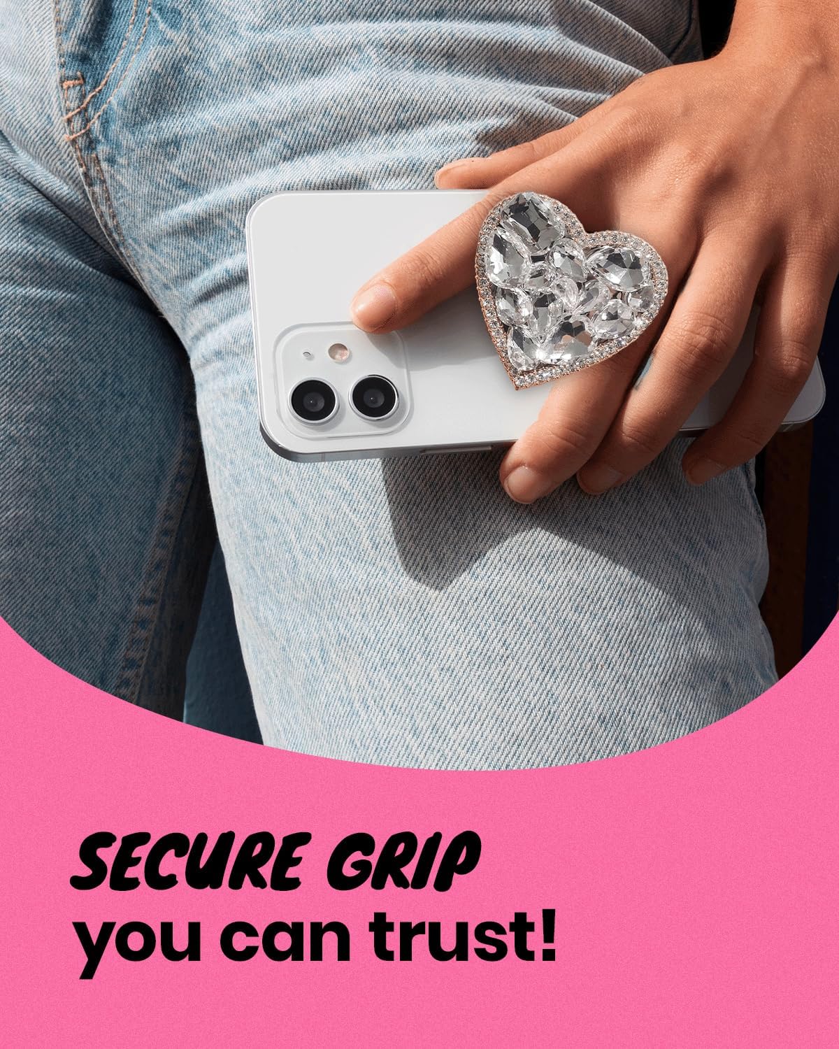 OnTheGrip Cute Cubic Diamond Heart Shape Design Collapsible Expandible Mobile Phone Grip Stand Holder for Smartphone Tablet Cell Phone Accessory (Gold Big)