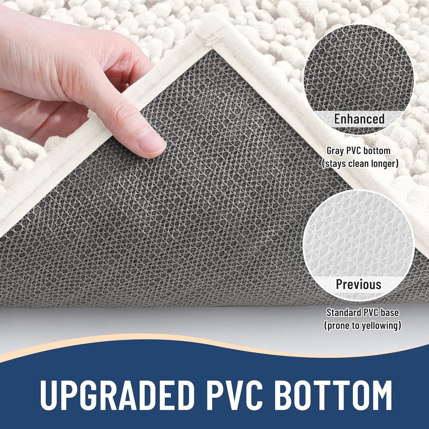 Arotive Luxury Chenille Bathroom Rug Mat, Extra Soft Thick Absorbent Shaggy Bath Rugs, Non-Slip Machine Wash Dry, Plush Bath Mats for Bathroom, Shower and Tub, 47x32, Ivory