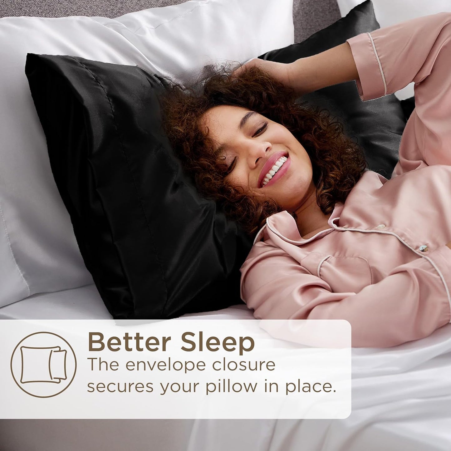 Bedsure Satin Pillowcases Standard Set of 4 - Black Silk Pillow Cases for Hair and Skin 20x26 inches, Satin Pillow Covers 4 Pack with Envelope Closure, Gifts for Women Men