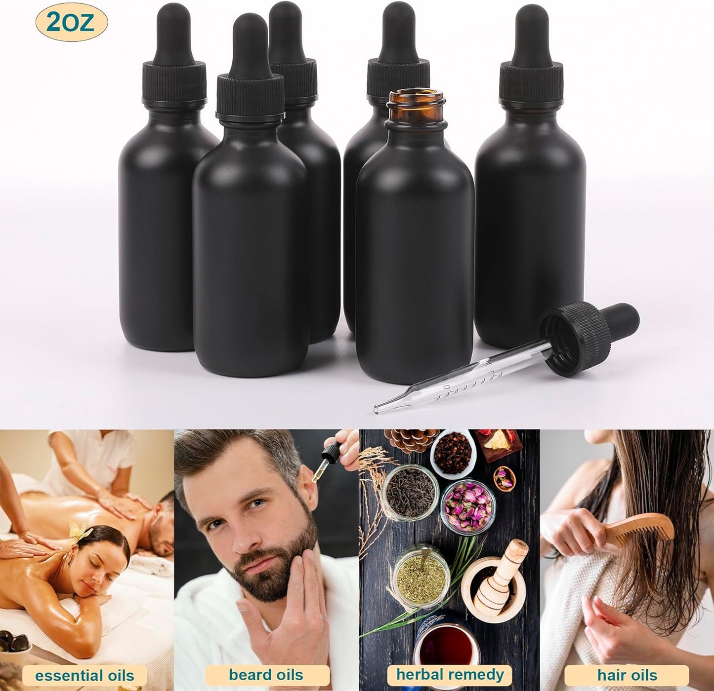 2oz Glass Dropper Bottle,Preety Texture Tincture Bottles with Precise Scales Eye Droppe,for All Kinds Of Mixed Liquids,Leak-Proof Design for Easy Travel (Black Frosted-24Pack)