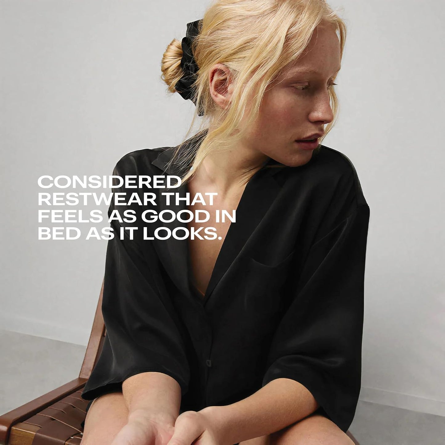 Lunya Washable Silk Scrunchies - Mulberry Silk Hair Ties - Gentle on Hair - Immersed Black - One Size Fits Most